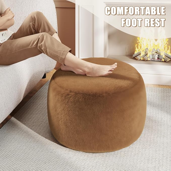 Gericco Round Stuffed Pouf Ottoman for Foot Rest, A Round Modern Foam Filled Poufs, Floor Chair for Living Room, Nursery, Dorm, A Soft Modern Foot Stool Perfect to Rest Your Feet (Orange, 20Inch)