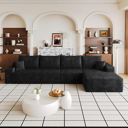 Eafurn 135" Oversized L-Shaped Boneless Sectional Sofa Couch with Chaise, Fluffy Corduroy Modular Couch with Deep Seat,Flexible Combination Corner Sofa & Couch for Living Room, No Assembly