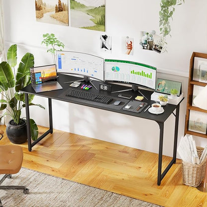 PayLessHere | 63 Inch Computer Desk | Black | Office Desk with Metal Frame, Adjustable Feet | Water-Resistant, Scratchproof Surface | Sturdy Writing Table for Home Office or Study | Pack of 1