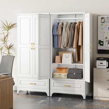 Metal Wardrobe Cabinets with Drawers,Black Armoire Wardrobe Closet with Hanging Rod,Clothes Storage Cabinet with Adjustable Shelves and Doors,Clothing Cabinet for Bedroom,Laundry Room