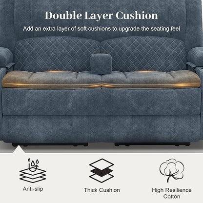 Yolsali Loveseat Recliner Sofa, Manual Reclining Loveseat with Removable Armrest, Fabric 2 Seater Couch for RV with 2-Tier Cushions, USB Charging Ports, Cup Holders - Blue