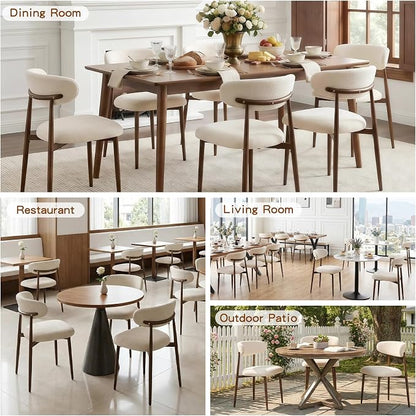 Furniliving Mid Century Modern Dining Chairs Set of 2, 300 lbs Capacity Upholstered Chenille Kitchen Chairs with Walnut Grain Metal Legs and Ergonomic Curved Back, Beige(Walnut/Chenille)