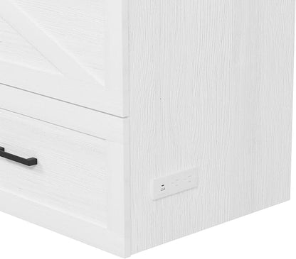 Bellemave Queen Size Murphy Bed with Charging Station and Storage, Farmhouse Murphy bedframe with Foldable Panel, Noisy Free, for Guest Bedroom, Living Room, Office, White