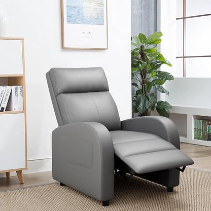 JUMMICO Recliner Chair Adjustable Home Theater Single Recliner Sofa Furniture with Thick Seat Cushion and Backrest Modern Living Room Recliners (Leather, Grey)