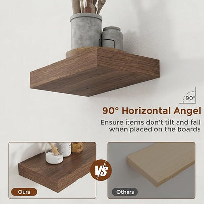 Heimlove 12 Inch Floating Shelves for Wall Walnut Shelves Set of 2,Wall Mounted Rustic Wood 8 Inch Deep Floating Shelf with Invisible Brackets for Bedroom Kitchen Living Room