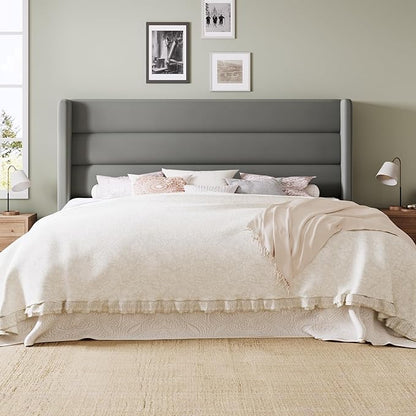 Allewie Queen Size Platform Bed Frame with Velvet Upholstered Wingback Headboard, No Box Spring Needed, Under Bed Storage Space, Strong Wooden Slats, Modern Mattress Foundation, Easy Assembly, Grey