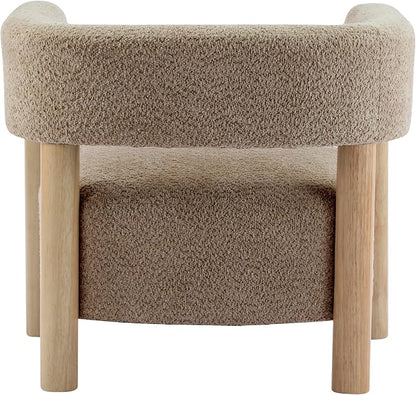 Christopher Knight Home Carly Low Profile Accent Chair, Round Backrest Side Chair, Living Room Armchair with Boucle Fabric Cushion,Comfy Reading Chair for Bedroom,Wooden Single Lounge Sofa,Light Camel