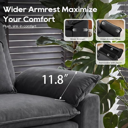 URRED Oversized Modular Sectional Sofa, 122" U Shaped Modern Comfy Cloud Couch with Movable Ottoman & Pillows, Deep Seat Couches for Living Room, Bedroom or Apartment (Velvet Grey, 122" U Shaped)