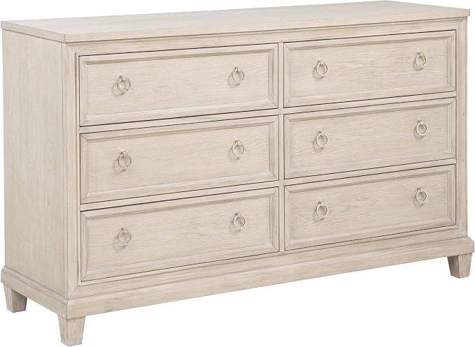 Coaster Home Furnishings - Pembroke - Wood - 6-Drawer Bedroom Dresser with Stepped Trim, Ring Pulls and Coastal Style - Bedroom - Washed Oak - 215923