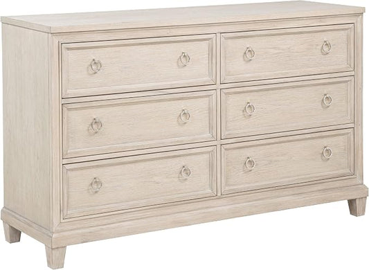 Coaster Home Furnishings - Pembroke - Wood - 6-Drawer Bedroom Dresser with Stepped Trim, Ring Pulls and Coastal Style - Bedroom - Washed Oak - 215923