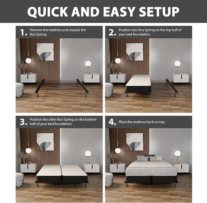 Treaton, Box Spring Bed Base Queen Size, 4-Inch Wood Mattress Foundation – Amish Made in USA – Quiet Noise Free, 2-Pieces Under Mattress-Support BoxSpring, Fully Assembled, Gray