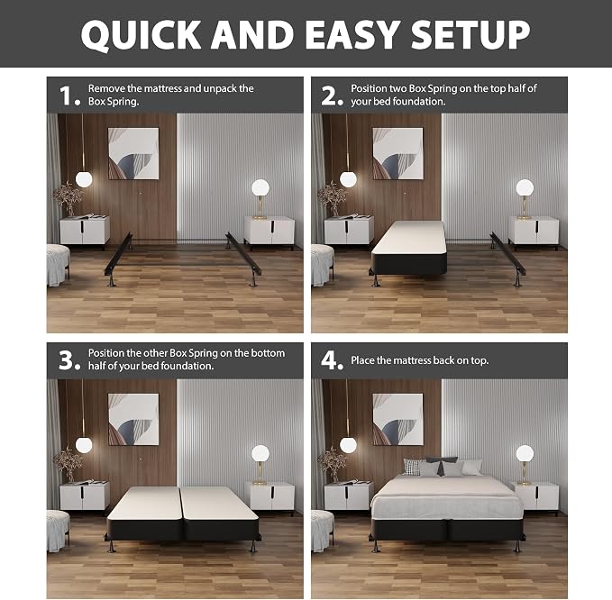 Greaton, Box Spring Bed Base Queen Size, 4-Inch Wood Mattress Foundation – Amish Made in USA – Quiet Noise Free, 2-Pieces Under Mattress-Support BoxSpring, Fully Assembled, Gray