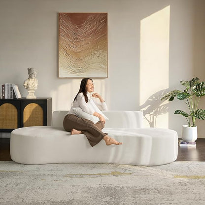 94.5" Boneless Sofa with 2 Pillows, 3 Seater Compressed Foam Sofa with Half Moon Design & Deep Seat, No Assembly Required, Modern Cloud Couch for Living Room, Ivory