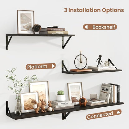 Axeman 24 Inch Floating Shelves | 8 Inch Deep Black Wall Shelves Set of 2 | 24''W x 8''D Rustic Black Wood Shelves for Bathroom Kitchen Living Room Bookshelf Home Office