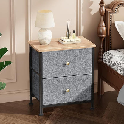 DUMOS Nightstand Set of 2, Bedside Table for Bedroom, Small Dresser | Side/End Table with 2 Fabric Drawers, Storage Cabinet Furniture, 20 Inch Night Stand for Closet, Entryway, Blue 2Pack