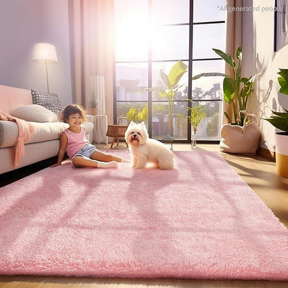 Ophanie Pink Area Rugs for Bedroom Girls, 5x8 Kids Fluffy Fuzzy Furry Shag Carpet, Plush Soft Cute Baby Shaggy Bedside Indoor Floor Rug for Teen Dorm Decor, Nursery with Over 99 pcs Pile fibers