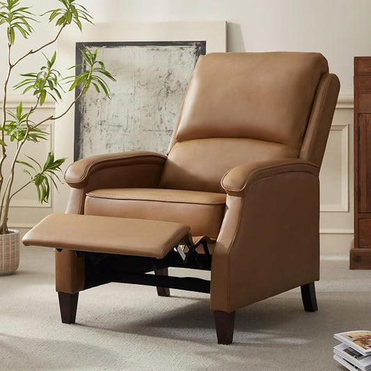 VKNOW Recliner Chair, Faux Leather Recliner with Armrest, Home Theater Seating with Adjustable Push Back and Lumbar Support, Single Sofa for Adults, Lounge Chair for Living Room, Bedroom(Yellow Brown)