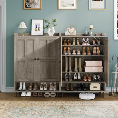 Shoe Storage Cabinet with 2 Doors, 6-Tier Shoe Cabinet with 3 Adjustable Shelves and Metal Legs, 45'' Tall Shoe Rack Organizer Cabinet for Entryway, Front Door, Gray Wash