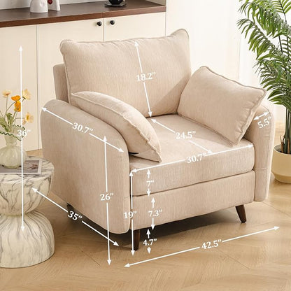 Rexulqo Oversized Accent Chair with Seats Storage,Comfy Living Room Chairs with 2 Throw Pillow,Upholstered Mid-Century Armchair,24.5'' Deep Seat,Reading Chair for Bedroom,Office,Chenille,Cream