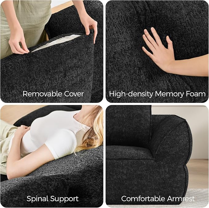 76.4" Cloud Loveseat Sofa, Deep Seat Couch with Pillows, Modern Comfortable Upholstery Boneless Sofa, 1 piece for Living Room, Bedroom, Apartment, Removable Cover，No Assembly Required, Graphite Black