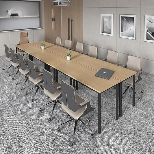 Bonzy Home Conference Tables 12ft Office Computer Desk for Meeting Room Study Writing Printer Table Save Space Design for 14 People Rustic Vintage Natural 6PCS 141.6"x47.2"x29.5"