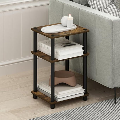 Furinno JUST Side Table, 3-Tier End Table, Open Shelves Night Stand, Bedside Table, Toolless Assembly, for Living Room, Bedroom, Bathroom, Amber Pine