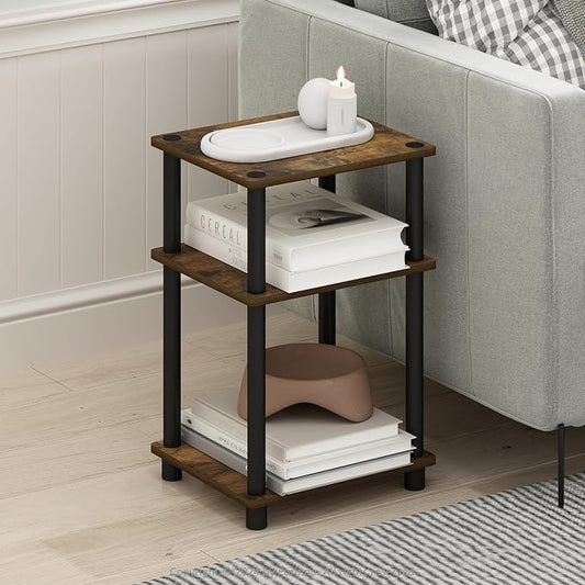 Furinno JUST Side Table, 3-Tier End Table, Open Shelves Night Stand, Bedside Table, Toolless Assembly, for Living Room, Bedroom, Bathroom, Amber Pine