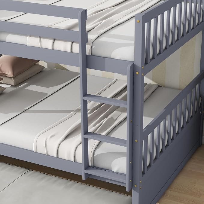 Bellemave Full Over Full Bunk Bed with Trundle,Convertible Bunk Beds with Ladder & Safety Guardrails,Full Size Trundle Bunk Beds for Kids Girls Boys,Grey