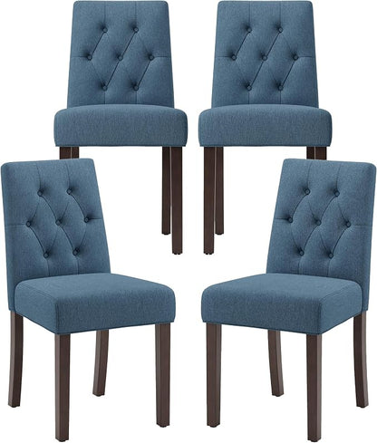 Upholstered Dining Chairs Set of 4 - Modern Parsons Kitchen & Dining Room Chair with Diamond Tufted Back, Solid Wooden Legs for Apartment, Café, Vanity