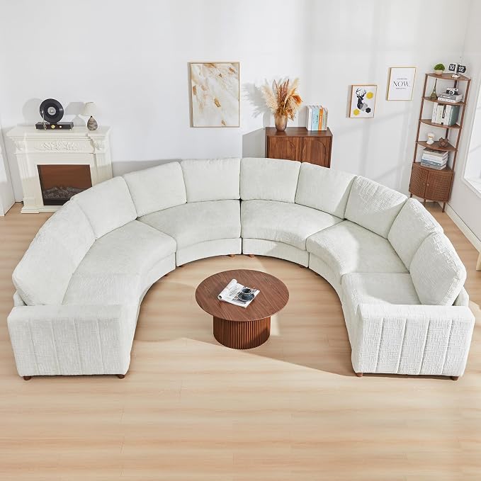 ORRD Oversized Curved Sectional Sofa, Convertible U Shaped Couch with Deep Seat, Boucle Modular Sectional Sofa with Pillows, Chenille Comfy 6 Seat Couch for Living Room, White