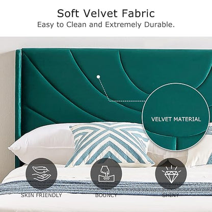 VECELO Upholstered Platform Twin Bed Frame with Fabric Headboard for Kids,Wooden Slats Support/No Box Spring Needed/Mattress Foundation,Dark Green
