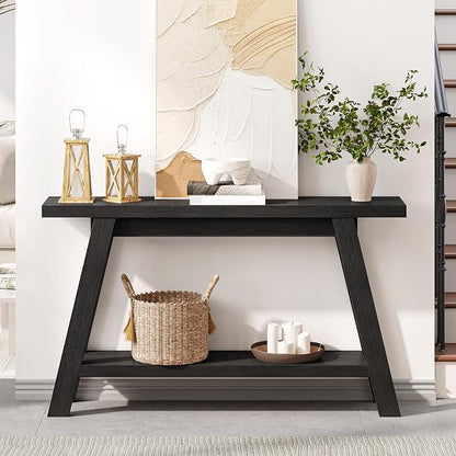 Black Console Table, 55Inch Entryway Console Tables 2-Tier Narrow Wood Console Table Behind Couch Sofa Tables for Living Room, Entryway, Hallway (Black)