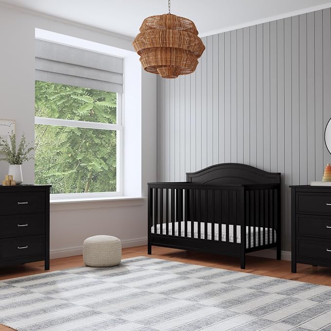 Davinci Charlie 4-in-1 Convertible Crib, GREENGUARD Certified, Ebony | Converts to Toddler Bed, Daybed, Full-Size Bed, 4 Adjustable Mattress Heights, Conversion Kits Sold Separately, Easy Assembly