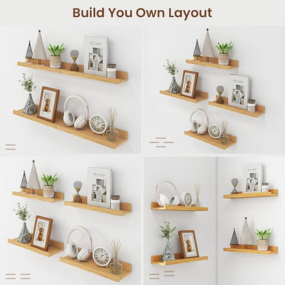 Axeman Oak Picture Ledge Shelf Set of 4 | 16'' Floating Shelves with Lip, Rustic Wood Wall Shelves with Ledge for Pictures Photos Nursery Books