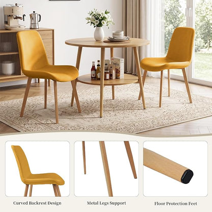 HIPIHOM Dining Chairs Set of 4, Mid-Century Modern Fabric Kitchen Chairs | Curved Backrest for Comfort, High-Density Sponge Padded Seat, Heat and Stain Resistant Surface, Sturdy Wood-Grain Metal Legs