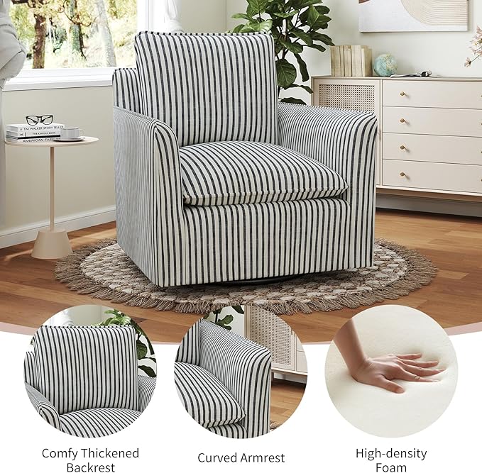 INZOY Swivel Accent Chair Set of 2, Upholstered Square Chair, Swivel Barrel Reading Chair with Thick Padded Backrest Cushion for Living Room Bedroom Small Space, Blue