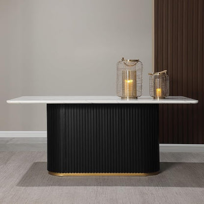 Morden Fort Modern Dining Table and Chairs Set for 4, 70" Black Dining Table with White Faux Marble Top and 4 Upholstered Chairs for Kitchen, Restaurant and Conference