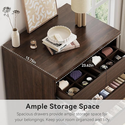Jocoevol Brown Tall 6 Drawer Dresser for Bedroom,Dressers & Chests of Drawers with Jewelry Storage,Wood Storage Dresser with Deep Drawers for Living Room Hallway Entryway(40.75" L*23.62" W*15.75")