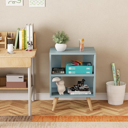 Huhote Kids Nightstand, 2-Tier Night Stand with Open Storage, Modern Side Table for Bedroom, Study Room, Small Spaces, Blue