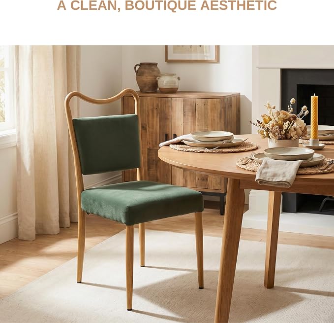 Velvet Dining Chairs Set of 4, Upholstered Dining Chairs with Wood Grained Metal Frame, Mid Century Modern Velvet Chairs for Dining Room, Kitchen and Restaurant,Velvet Green