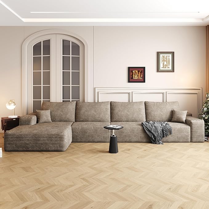 AUGOP 136" Sectional Couches for Living Room Modern Modular Sofa with L-Shape Couchs Upholstered Boneless Couch Deep Seat Sectional Couch with Chaise (Camel, 136" Left Facing Chaise+3Seaters)