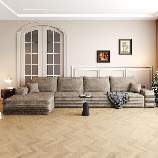 AUGOP 136" Sectional Couches for Living Room Modern Modular Sofa with L-Shape Couchs Upholstered Boneless Couch Deep Seat Sectional Couch with Chaise (Camel, 136" Left Facing Chaise+3Seaters)