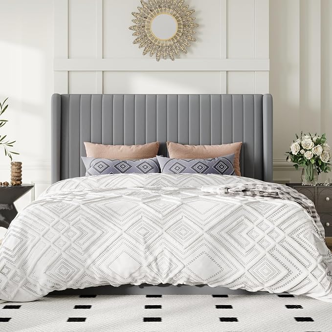 Allewie Full Size Lift Up Storage Bed Frame, Hydraulic Support System, Upholstered Platform Bed Frame, Underneath Storage, Vertical Channel Tufted Headboard with Wingback, No Box Spring Needed, Grey