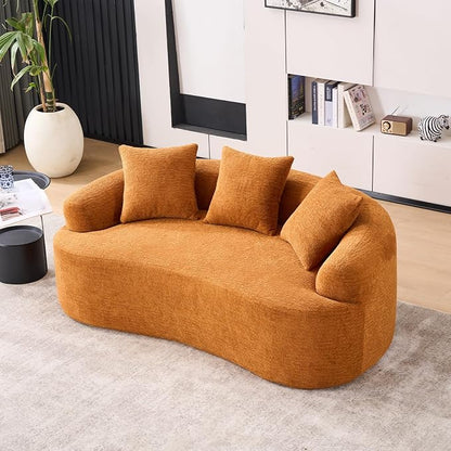 65" Curved Loveseat for Small Spaces,Boneless Loveseat Sofa,Wood Grain Chenille Fabric, No Installation Requirement, Curved Sofa Couch for Apartment,Living Room,Office (Orange, 65")