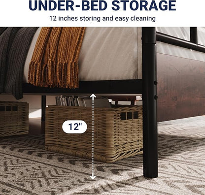 Allewie King Size Platform Bed Frame with Wooden Headboard and Footboard, Heavy Duty 13 Metal Slats Support, Under-Bed Storage, No Box Spring Needed, Noise Free, Easy Assembly, Mahogany