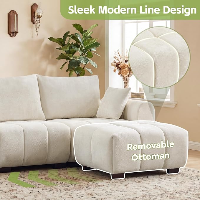 143" Oversized U Shaped Cloud Modular Sectional Sofa, Modern Chenille Upholstered 6 Seater Couch with 2 Removable Ottomans, Tufted Deep Seat & Wood Legs, Large Beige Sectional Couches for Living Room