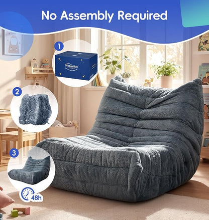 Hobestluk Medium Bean Bag Chair Faux Fur Fabric BeanBag Couch for Playroom | Bluegrey Plush,Ergonomic Design,Memory Foam,Strong Supportive,No Assembly Required,Decorative Style for Living Room Bedroom
