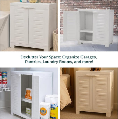 Sunnydaze 25.5" H Resin Garage Storage Cabinet - Garage Cabinet with Doors - Freestanding Utility Storage for Laundry Room, Office, Basement - Speckled White