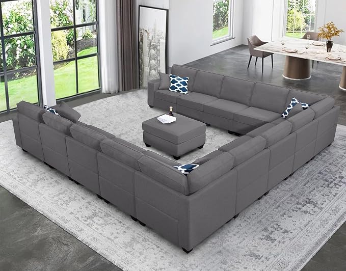 Legend Vansen Oversized Modular Sectional Sofa,U/L‑Shaped Reversible Couch with Ottoman,Deep Seat Plush Polyester Sectional for Living Room,14-Seater,Dark Grey