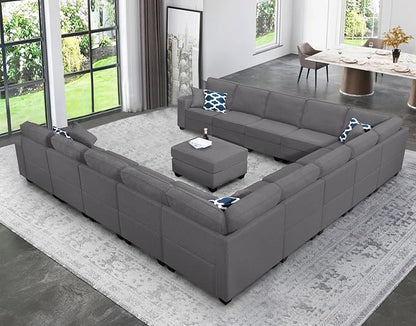 Legend Vansen Oversized Modular Sectional Sofa,U/L‑Shaped Reversible Couch with Ottoman,Deep Seat Plush Polyester Sectional for Living Room,14-Seater,Dark Grey